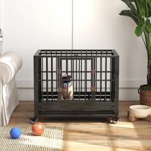 36" Heavy Duty Metal Dog Crate with Lockable Wheels,Double Door And Removable Tray,Indoor Kennel Cage for Medium Dogs–LAOTIES - 1 of 4