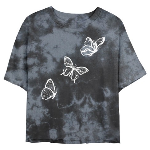 Juniors Womens Lost Gods Flying Butterfly Outline T-shirt - Black ...