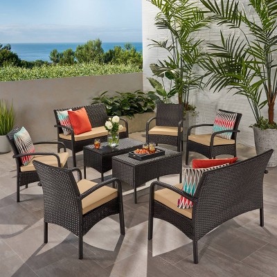 Cordoba 8pc Wicker Chat Set - Brown/Tan - Christopher Knight Home