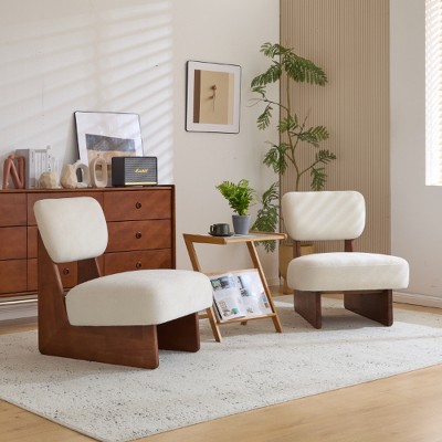 Lyngins Set of 2 Minimalist Accent Chair, Modern Upholstered Lounge Chair with Sturdy Wood Base, Reading Chair/Sofa Chair for Living Room/Bedroom