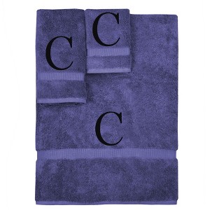 BC BARE COTTON Monogrammed Towel Set, Personalized Gift, Set of 3 - Navy - Black Block - 1 of 4