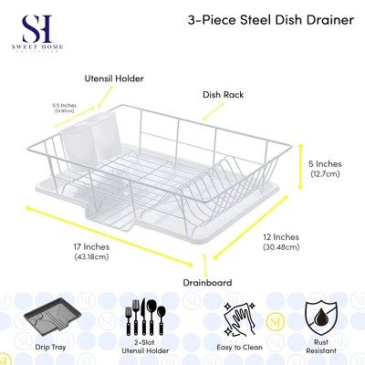 Ivory Metal 3-Piece Dish Drainer with Utensil Cup