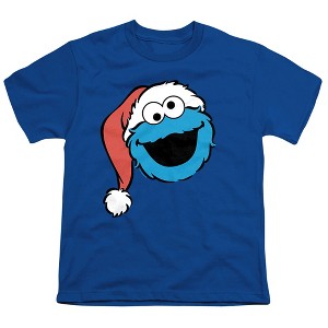 Boys' Sesame Street Christmas Santa Hat Cookie Monster Face T-Shirt - 1 of 4