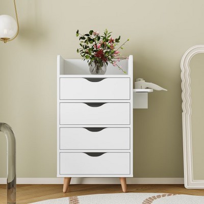 Salon Storage Cabinet, Hairdressing Tools Station W/2 Hair Dryer Holders & 4 Drawers, Raised Table Legs Supports, Multipurpose Tool Cabinet