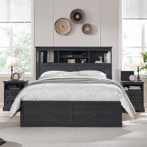 SinCiDo Farmhouse Full Size Bed Frame, w/52" Tall Storage Bookcase Headboard，Charging Station&LED Light, Drawers, No Box Spring Needed, Noiseless - 1 of 4