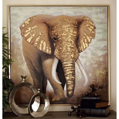 Oversized Gold Framed Elephant Canvas Wall Art
