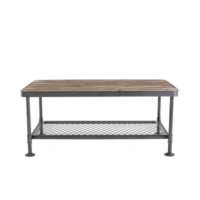 Industrial Newport 45.5" Gray Metal & Natural Wood Coffee Table