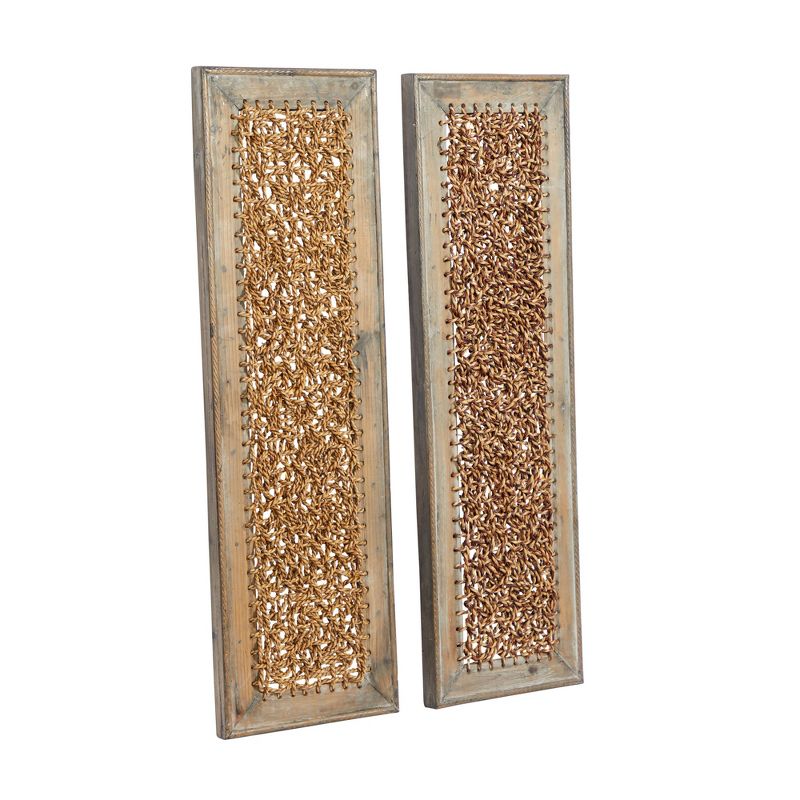 Wood Abstract Woven Seagrass Wall Decor Set of 2 Brown - Olivia &#38; May, 2 of 9