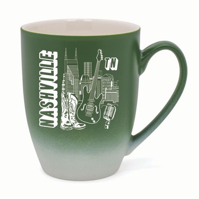 Elanze Designs Nashville TN Two Toned Ombre Matte 10 ounce New Bone China Coffee Tea Cup Mug, Green and White