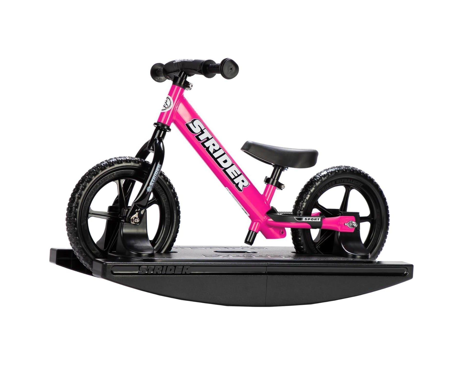 Strider 12” Sport Bike (Pink) + Rocking Base - Helps Teach Baby How to Ride a Balance Bicycle - for Kids 6 Months to 4 Years - Easy Assembly
