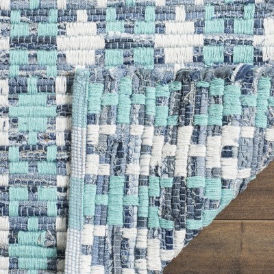Turquoise and Multi Rectangular Handwoven Cotton Wool Rug, 3' x 5'