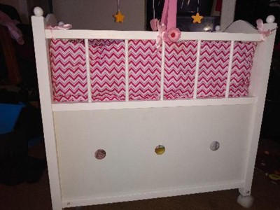 Cabinet Doll Crib with Gingham Bedding and Free Personalization