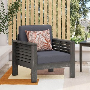 Sapphtopaz Patio Sofa with Shutter-Slat Design & Water-Resistant Cushions, Acacia Wood Outdoor Sofa, Outdoor Club Chair, Outdoor Sofa Chair - 1 of 4