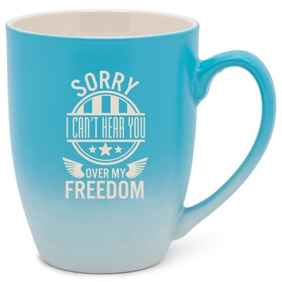 100 North United States of America 10 Ounce Blue and White Two Toned Ombre, Comfortably Fits Your Hands, Ceramic Tea Coffee Cup Mug, Sorry I Can't