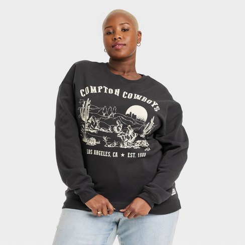 Women s Compton Cowboys Western Scene Graphic Sweatshirt Black 3X