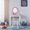 Angel Sar 23.8Inch Kids Vanity Set, Floral Printed Wooden Makeup Dressing Table with Mirror and Stool, Pink Princess Role Play Furniture with Storage - 2 of 4