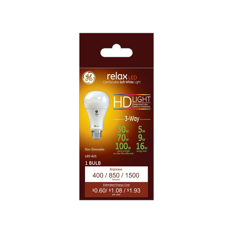GE Relax LED 3-Way HD Light Bulb, 1 of 4