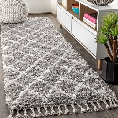 Mercer Shag Plush Tassel Moroccan Geometric Trellis Area Rug - JONATHAN Y