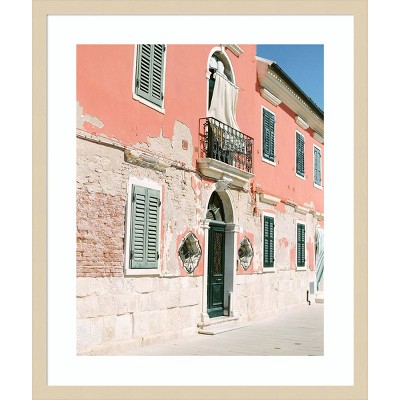 Pink Houses Mediterranean Photography in Natural Wood Frame