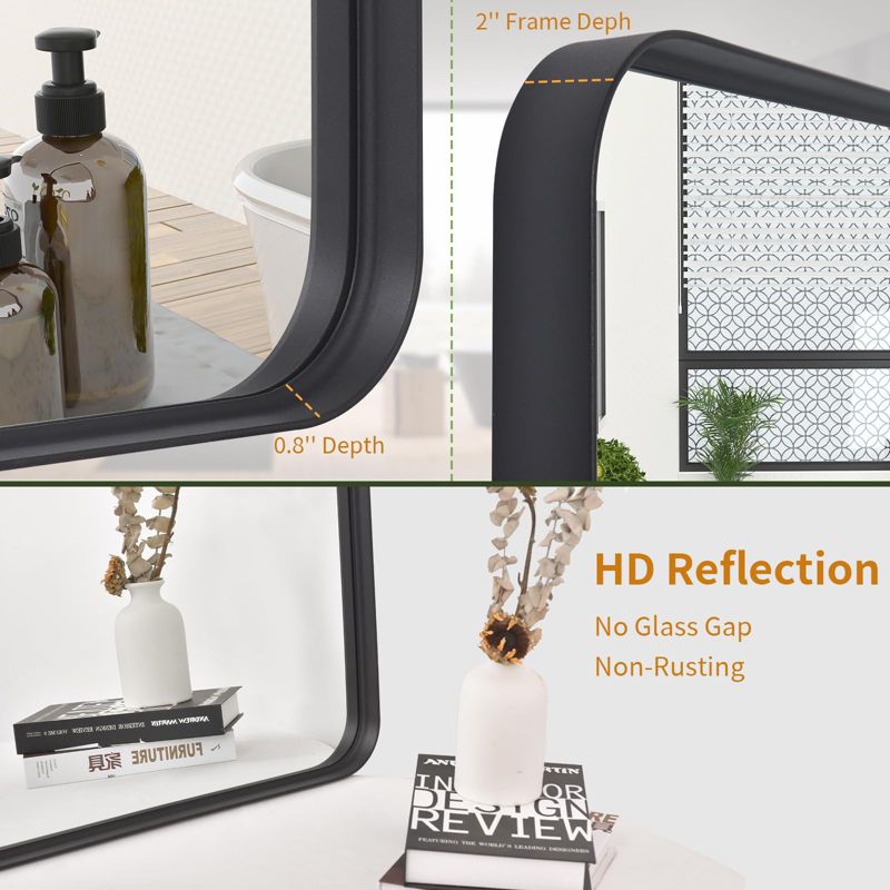 HOMLUX Black Deep Frame Bathroom Mirror, Rounded Corners, 5 of 8