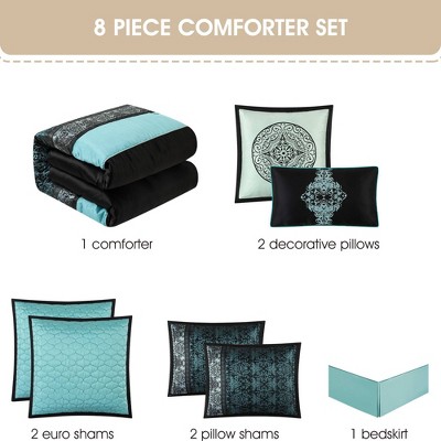 King Black and Teal Microfiber Reversible Comforter Set