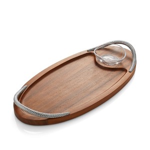 Nambe Braid 18-Inch Serving Board with Dipping Dish - Acacia Wood Tray with Chrome Handle & Glass Dip Bowl - Weddings, Parties, Gatherings - 1 of 4