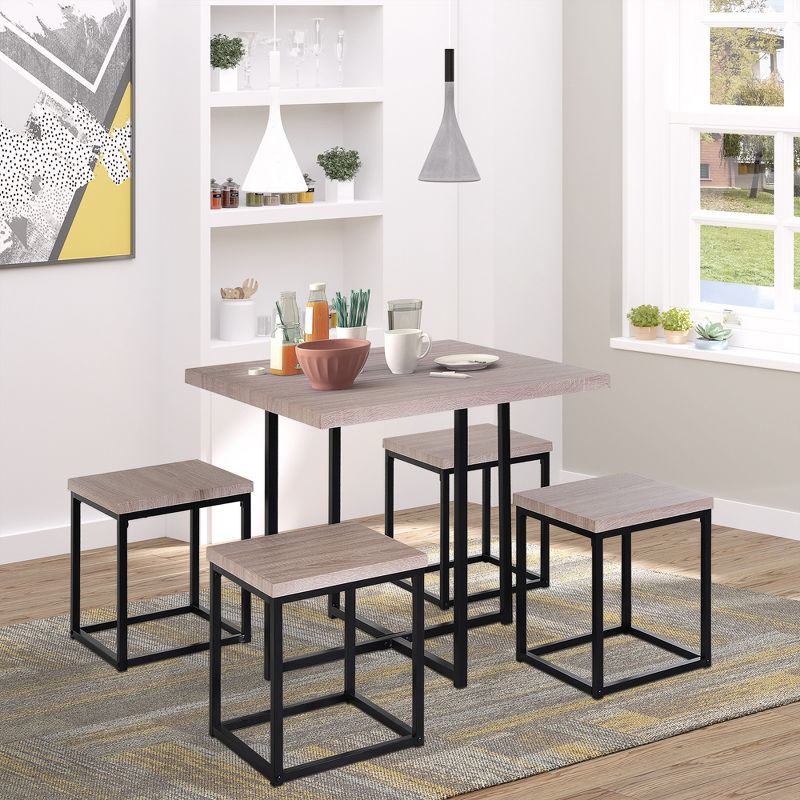 HOMCOM 5 Piece Dining Table Set, Square Kitchen Table Set With Stools for Small Space, Breakfast Nook, 5 of 9