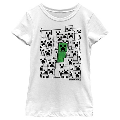 Girl's Minecraft Creeper Face T-Shirt - Green Apple - Large