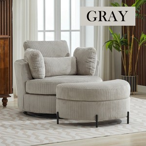 Hrinhom 42"W Corduroy Upholstered Swivel Barrel Armchair ,Club Chair With Storage Ottoman - 1 of 4