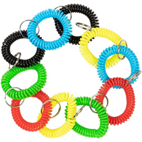 Shapenty 6 Colors Plastic Elastic Stretch Spiral Coil Wristband Bracelet  with 1 Inch Metal Split Key Ring Chain for Gym Pool ID Badge Pet Luggage  Tags