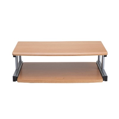 Brown MDF and Metal Monitor Stand with Sliding Keyboard Drawer