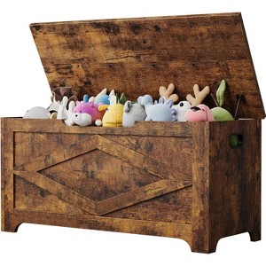 S/L Storage Chest, Wooden Storage Bench with 2 Safety Hinges, Easy Assembly, Modern Style Large Toy Chest for Entryway, Living Room, Bedroom - 1 of 1