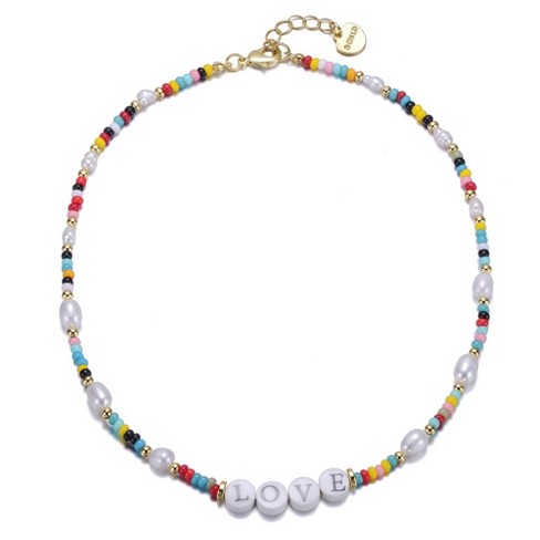 14k Yellow Gold Plated Multi Color Beads Necklace With Freshwater ...