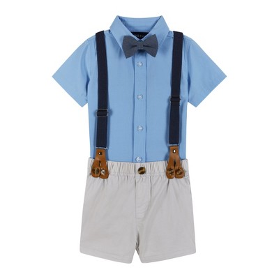 Image of Andy & Evan Infant  Blue Four Piece Suspender Set, Size 0-3 Months.