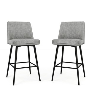 Vipbear Counter Height Swivel Bar Stools Set of 2, Upholstered Fabric Bar Stools with Backs, Metal Base, 26.9"/30.1" Seat Height - 1 of 4