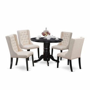 HomeStock 5-Piece Black Finish Solid Wood Top Dining Table with 4 Upholstered Chairs - 1 of 4
