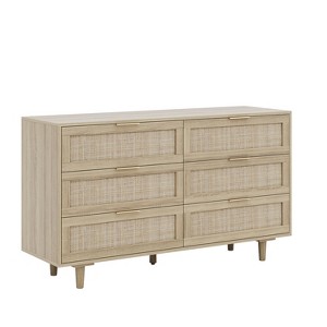 Angel Sar 47" Rattan 6 Drawer Dresser for Bedroom, Wood Dresser & Chest of Drawers with Metal Handles - 1 of 4
