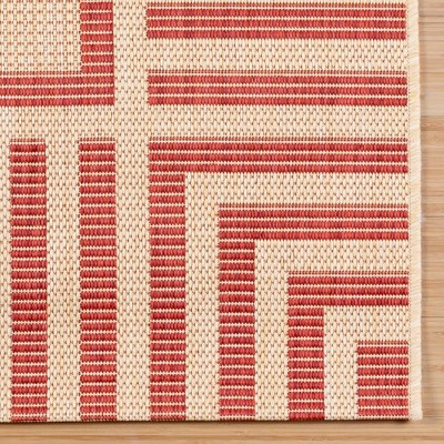 Beige and Red Striped Synthetic Flatweave Indoor/Outdoor Rug 5' x 7'