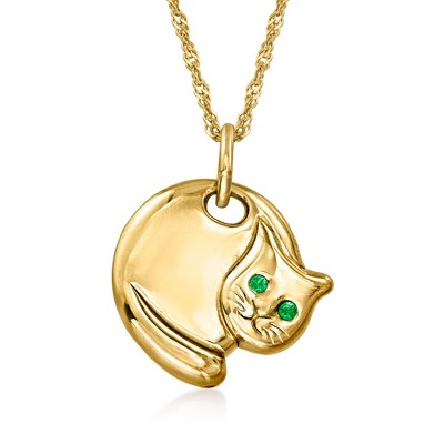 Ross-Simons Italian 18kt Gold Over Sterling Curled-Up Cat Pendant Necklace Size