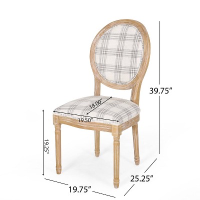 Gray Plaid and Light Beige Upholstered French Country Dining Chairs, Set of 4