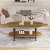 Farmhouse Oval Coffee Table w/Storage, 2-Tier Wood Center Table for Living Room, Modern Coffee Table for Small Space, Office, Apartment - 3 of 4