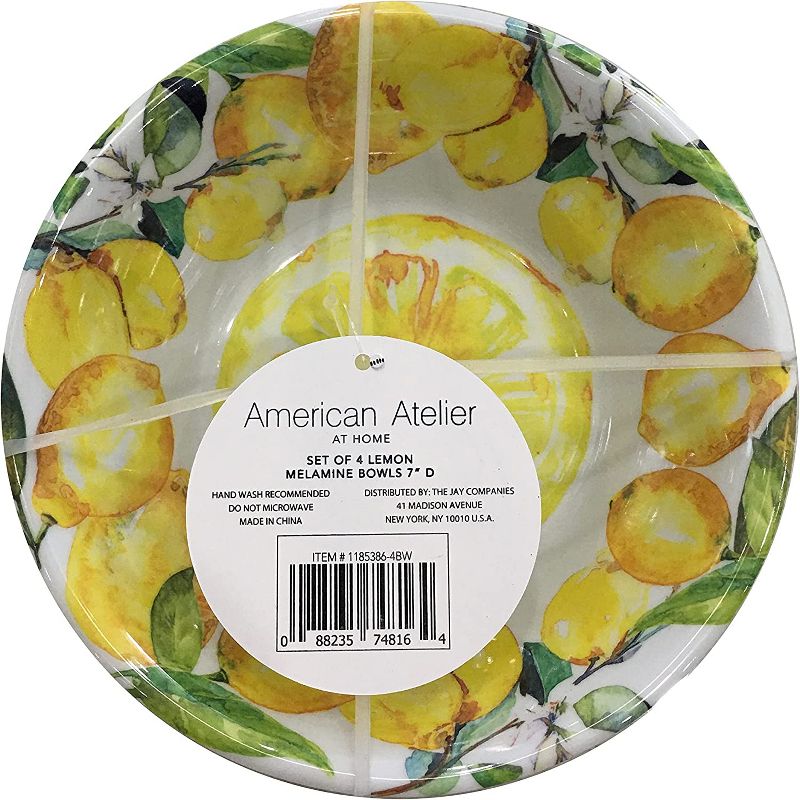 American Atelier Lemon Design Melamine Bowls, 7-Inch, Lightweight and Break-Resistant Pasta Bowls, Set of 4,, 3 of 4