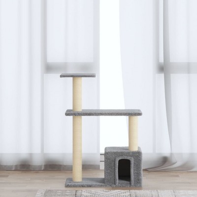 vidaXL Cat Tree Light gray Engineered wood, plush, sisal Medium Cat Tree