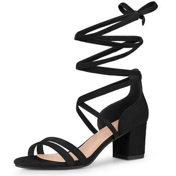 Perphy Women's Lace Up Contrasting Colors Open Toe Block Heel Sandals
