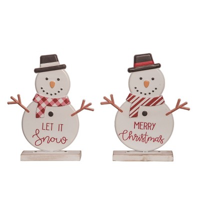 Transpac Metal and Wood Snowman Decor Set of 2 Christmas Figurines for Indoor Holiday Tabletop Decoration