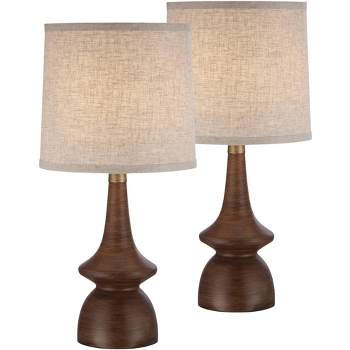 360 Lighting Mid Century Modern Table Lamps 24" High Set of 2 Walnut Faux Wood Brass Off White Drum Shade for Bedroom Living Room House Home Bedside