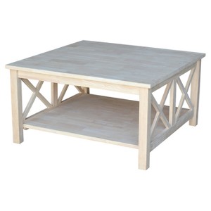 Hampton Square Coffee Table - Unfinished - International Concepts: Hardwood, 34" Wide, Fixed Shelf - 1 of 4