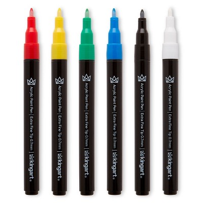 KINGART Acrylic Paint Pens Extra Fine 6 Primary Colors