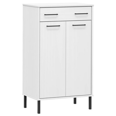 vidaXL Shoe Rack Solid Pine Wood and Metal, Rectangular - White