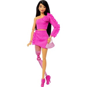 Barbie Deluxe Style 12" Doll #2 in Pink Barbiecore Top and Skirt Set, Black Hair and Prosthetic Leg - 1 of 4